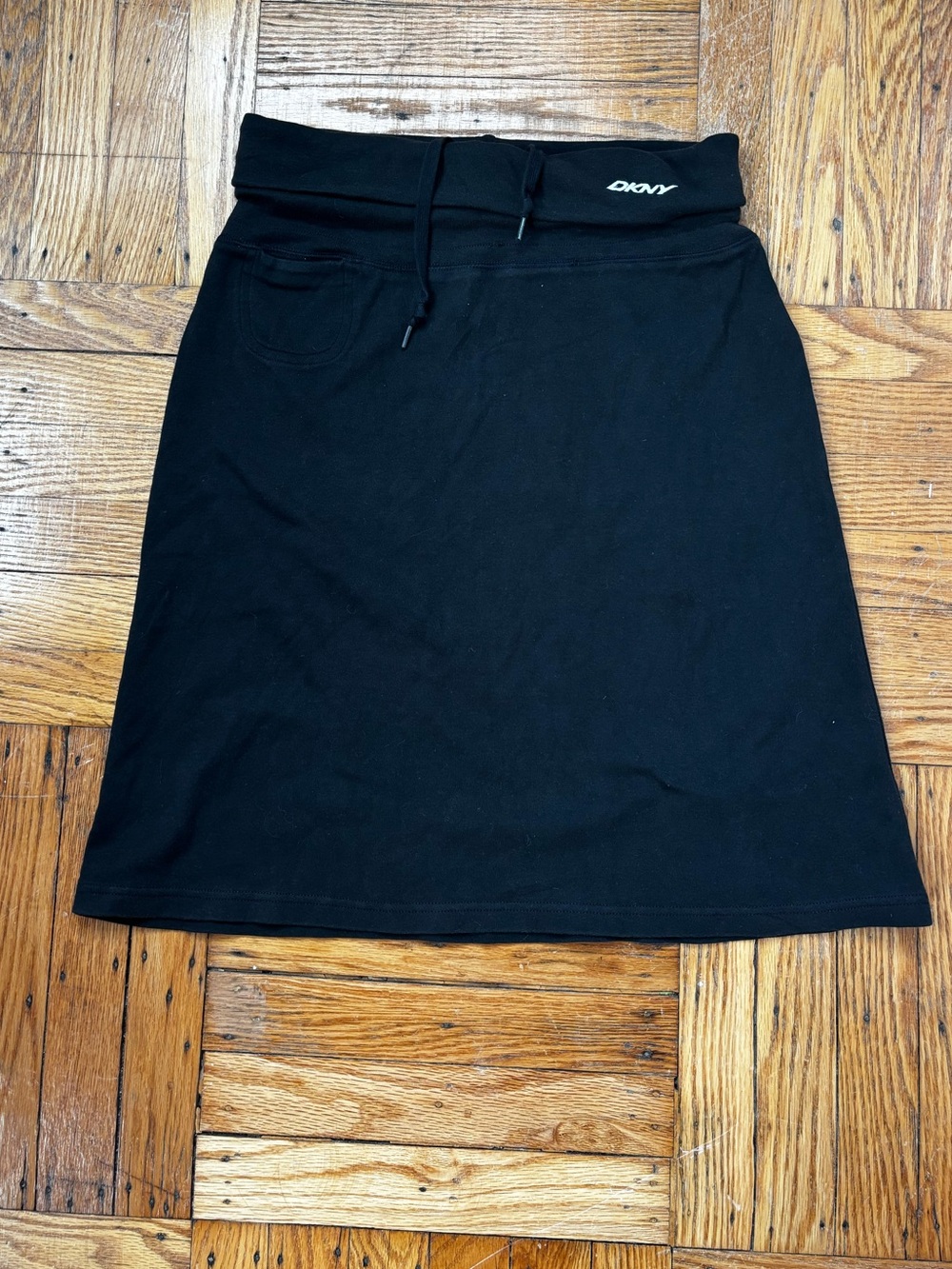 DKNY Black A-Line Knit Skirt with Drawstring Waist